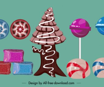 Candies Icons Colorful Classic Shapes Flat Sketch