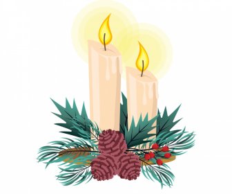 Candle Pine Christmas Decor Elements Elegant Classic Design