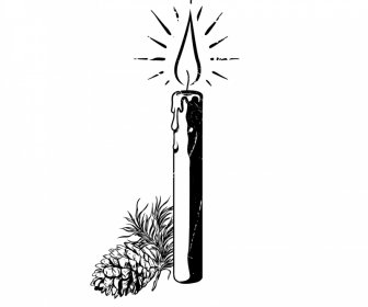 Candle Pineapple Decorative Elements Black White Handdrawn Outline
