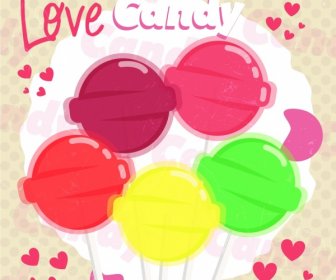 Candy Background Colorful Shiny Round Icons Hearts Decor