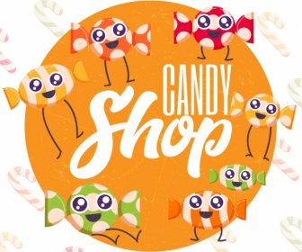 Candy Shop Advertising Cute Stylized Icons Circle Layout