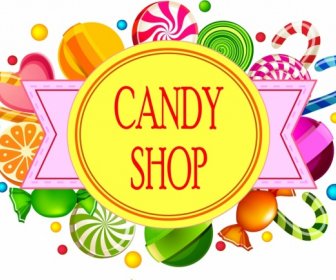 Candy Shop Hintergrund Verschiedene Bunte Objekte Flachband