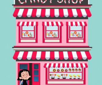 حلوى المحل واجهة الديكور الوردي تصميم شخصية كرتونية
