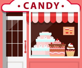 Candy Shop Facade Design With Various Cakes Display