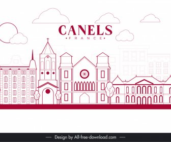 Canels France Werbeplakat Flache Handgezeichnete Architektur Umriss