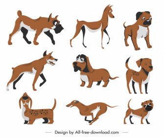 Canines Icons Cute Cartoon Sketch