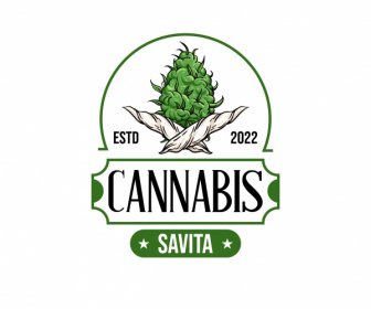 Cannabis Label Logotype Flat Handdrawn Classical Design
