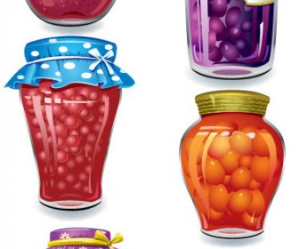 Canned Fruits In Glass Jars Vector