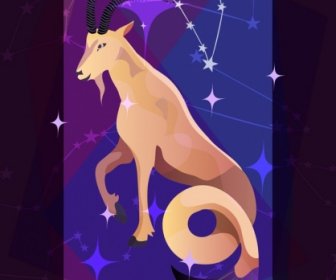 Capricorn Zodiac Symbol Goat Icon Sparkling Stars Connection