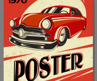 Car Advertising Poster Colored Vintage Design
