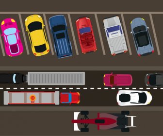 Auto Und Verkehr-Vektor-Illustration Aus Höhe