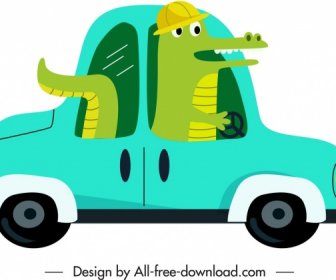 Auto Ikone Krokodil Fahrer Sketch Lustige Cartoon
