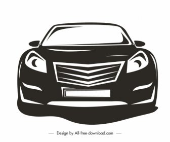 Ikon Mobil Tampilan Depan Sketsa Siluet Putih Hitam
