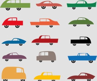 مجموعة ايقونات سيارات أنواع مختلفة شقة تصميم الملونة