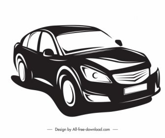 Ikon Mode Mobil Hitam Putih Klasik Sketsa Siluet