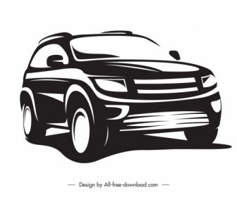 Ikon Mode Mobil Siluet Sketsa Handdrawn Putih Hitam