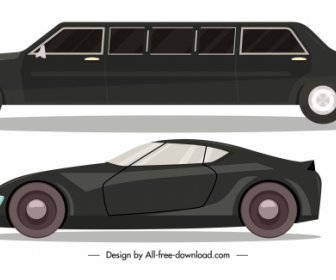 Car Model Icons Elegant Contemporary Design Side View