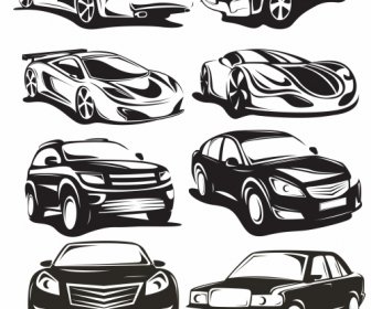 ícones De Modos De Carro Preto Branco 3d Esboço Desenhado à Mão