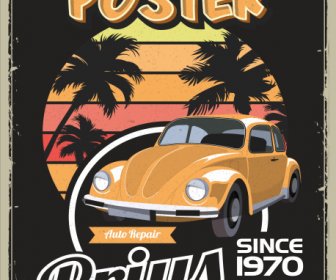 Mobil Poster Template Warna-warni Dekorasi Vintage Desain Gelap
