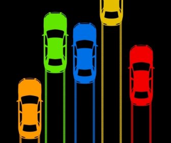 سباق السيارات الخلفية صورة ظلية الرموز الملونة تصميم الظلام