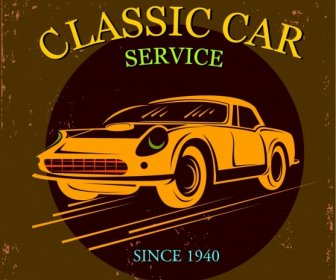 Mobil Layanan Banner Kuning Icon Grunge Desain Klasik