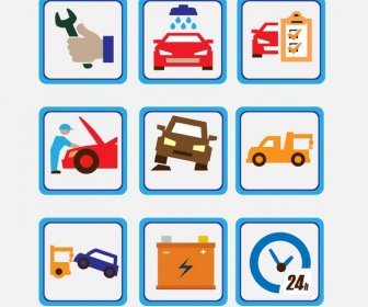Car Service Icons Isolated In Square Symbols