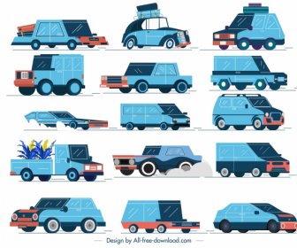 Ikon Kendaraan Mobil Berwarna Sketsa 3D Klasik