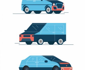 Iconos De Vehículos De Coche Sedan Van Sketch Diseño Clásico