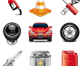 Car With Tool Icons Set