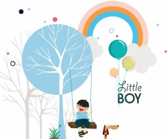 Card Background Little Boy Icon Colorful Cartoon Decoration