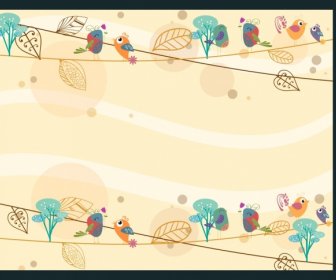 Card Background Template Autumn Style Leaves Bird Decor