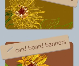 Card Board Banner Template Sunflower Icon Sketch