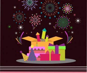 Card Cover Background Colorful Presents Fireworks Ornament
