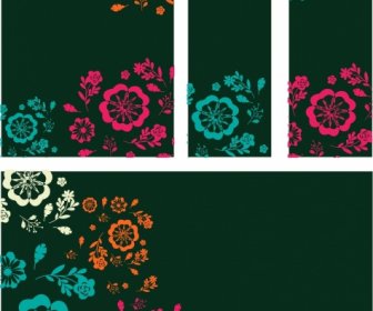 Card Cover Background Sets Colorful Flat Flowers
