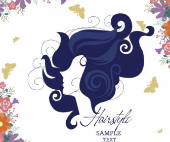 카드 표지 템플릿 다채로운 꽃 여자 헤어스타일 장식