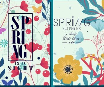 카드 표지 템플릿 다채로운 봄 꽃 장식