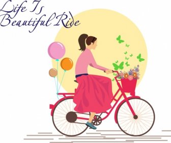 Card Cover Template Girl Riding Bicycle Background