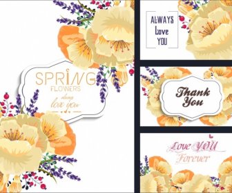 Card Cover Templates Flowers Icons Sketch Texts Decor