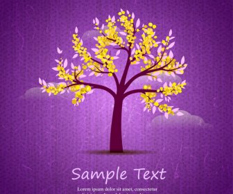 Card Design With Blossom Tree On Violet Background