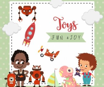 Kartu Template Bayi Tema Anak Mainan Ikon Dekorasi