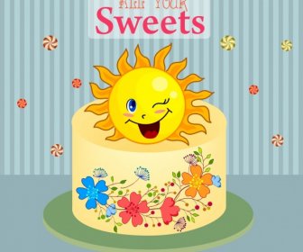 카드 템플릿을 케이크 양식 태양 아이콘 꽃 장식