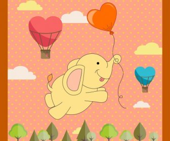 Card Template Cute Baby Elephant Balloon Decor