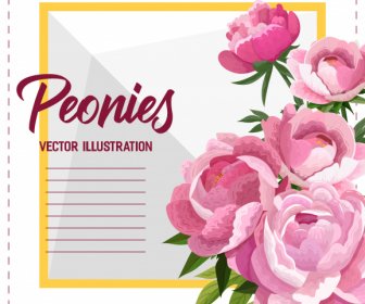 Card Template Peonies Decor Colorful Classical Design