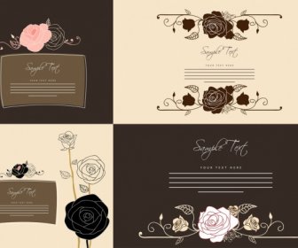 Card Templates Collection Rose Icon Dark Design