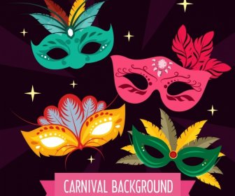 Carnival Background Feather Masks Icons Decor