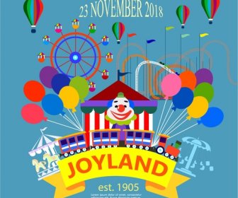 Carnival Funfair Poster With Clown And Balloons Illustration