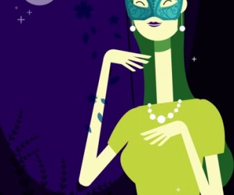 Карнавальная маска живопись элегантная девушка значок мультипликационный персонаж