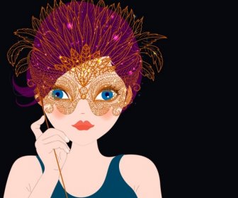 Iconos De Cara De Mujer De La Máscara De Plumas De Carnaval Pintura Clásica
