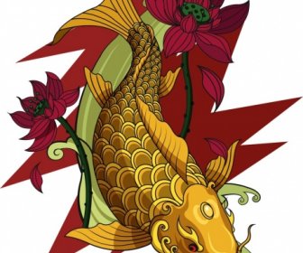 鲤鱼绘画五颜六色的东方装饰