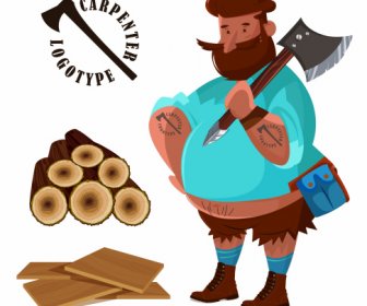 Thợ Mộc Làm Việc Biểu Tượng Lumberjack Gỗ Tấm Ký Họa